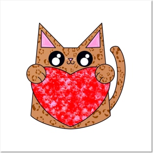 Vance The Brown Pattern Cat With Valentines Heart Posters and Art